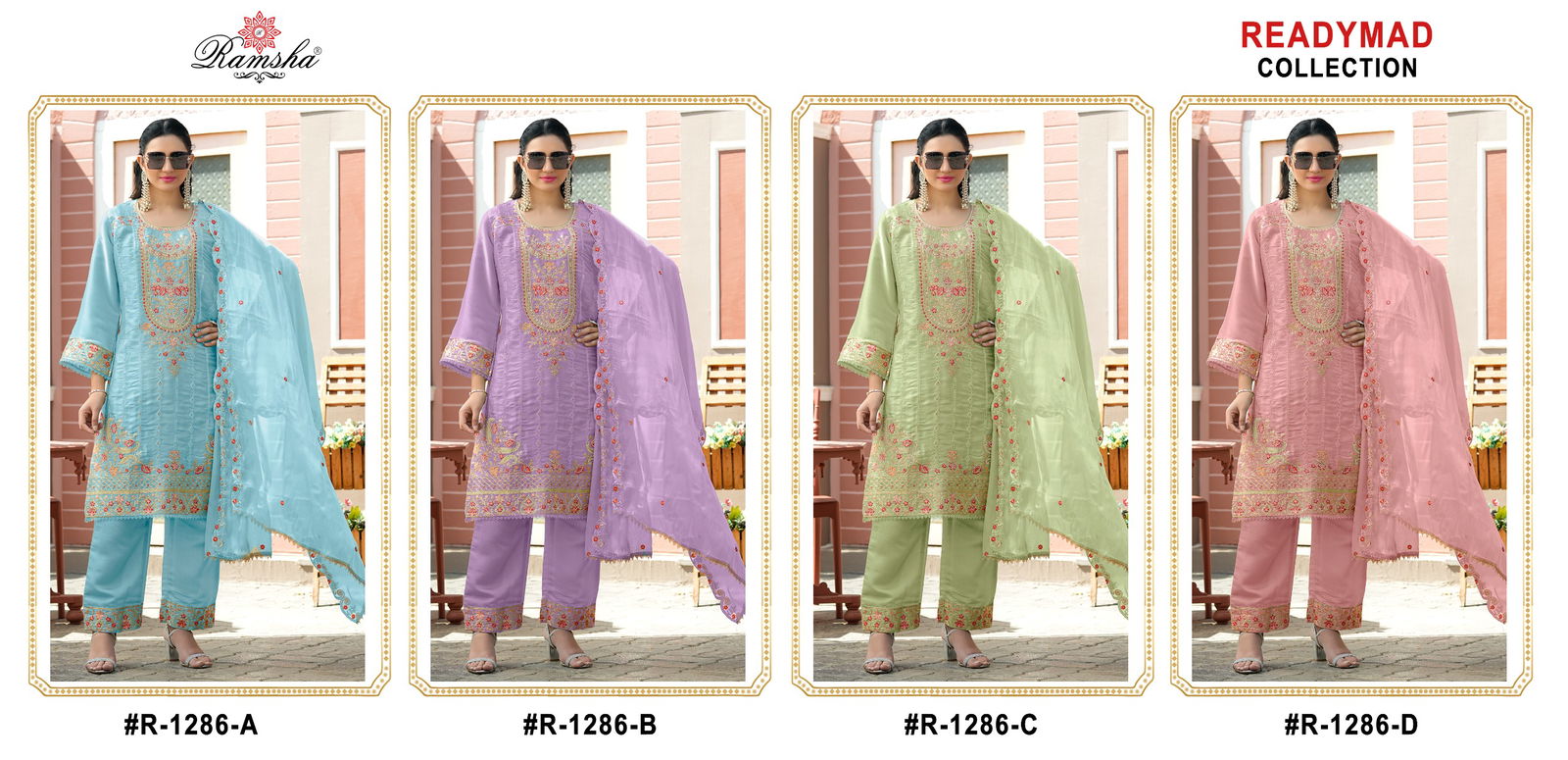 R 1286 Nx By Ramsha Jimi Choo Pakistani Readymade Suits Wholesale Market In Surat